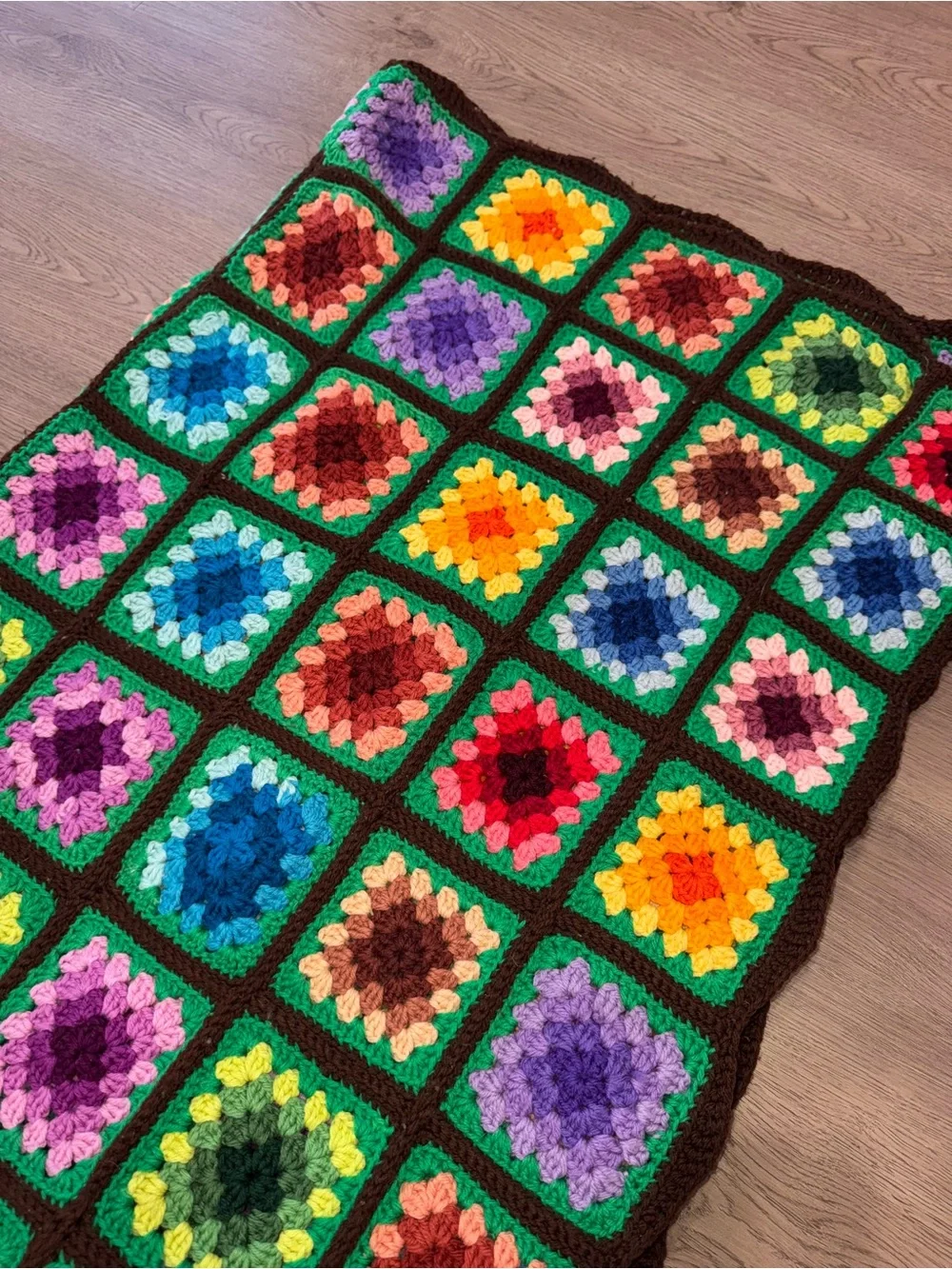 Handmade Colorful Squares Granny Square Afghan Crochet Boho Blanket 67x44